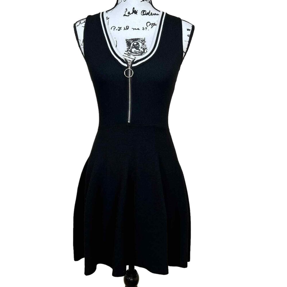 Rehab black dress fit and flare sleeveless size S front half zipper closure goth